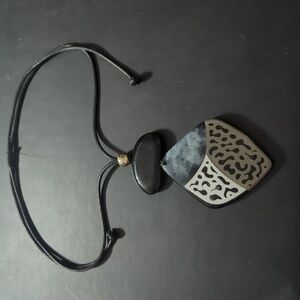 Black Grey White Unique Chunky Resin Pendant Statement Necklace